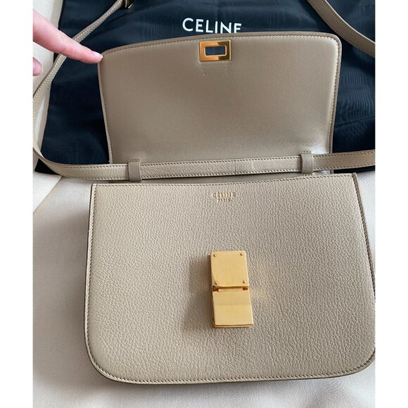 Celine Medium Box Bag in "Dune" Grained Goatskin Leather with Gold Hardware - Picture 2 of 13